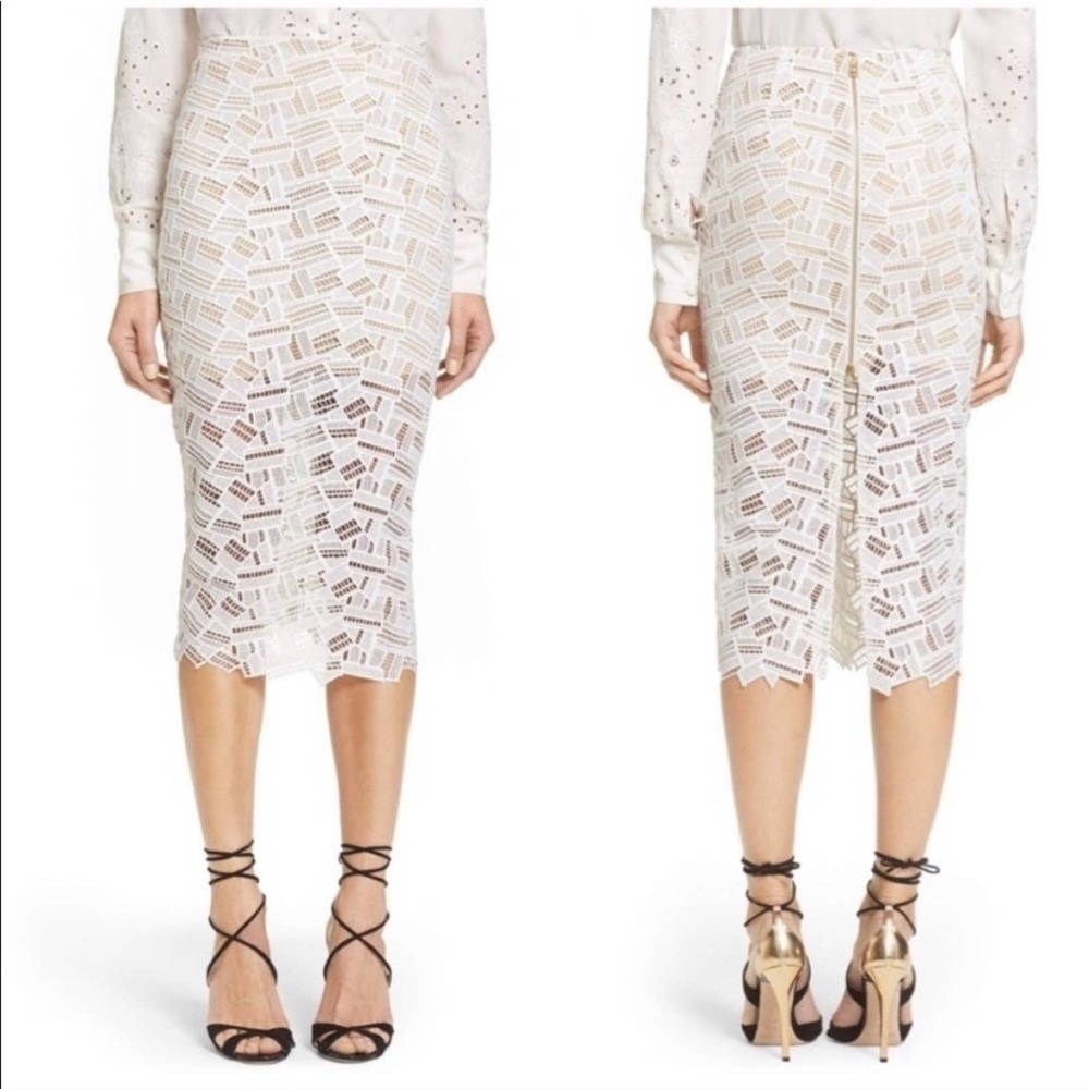 Veronica Beard Eden Lace Slit Pencil Skirt in Size